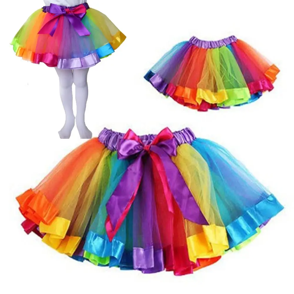 Party Dancewear Tulle Tutu Skirt Dresses Kids Baby Girl Toddler Rainbow Princess Dress Gift