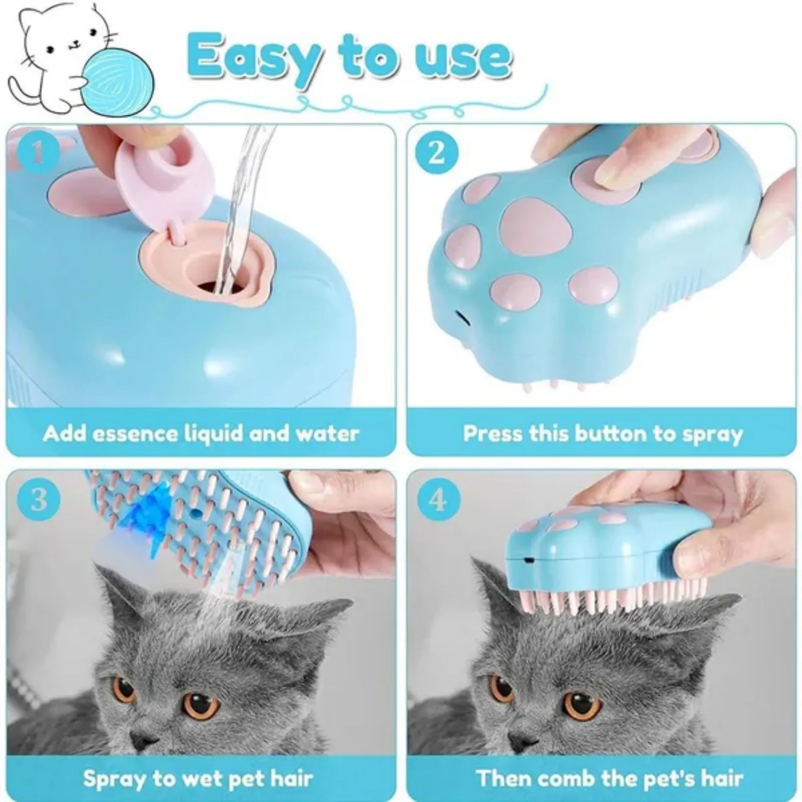 Cat Steamer Brush for Massage Shedding Grooming Bath