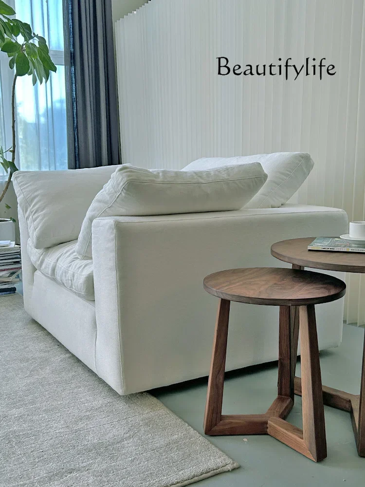 A44 Single sofa cotton and linen fabric Nordic cream style lazy lying in the living room leisure chair comfortable and removable