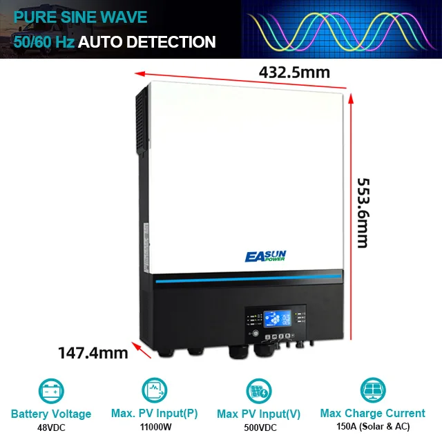 EASUN POWER SMW 11k 48V MPPT 150A RGB Lights Support Parallel BMS Communication 11000W 11KW Inverter Axpert Max 11 KW