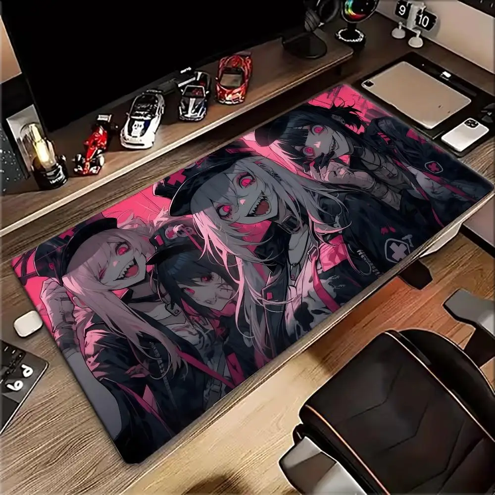 Modern Pink Dark Anime Girls Mouse Pad Large Extended Gaming Desk Mat Non-slip Rubber Base Stitched Edges Japanese Art Pad