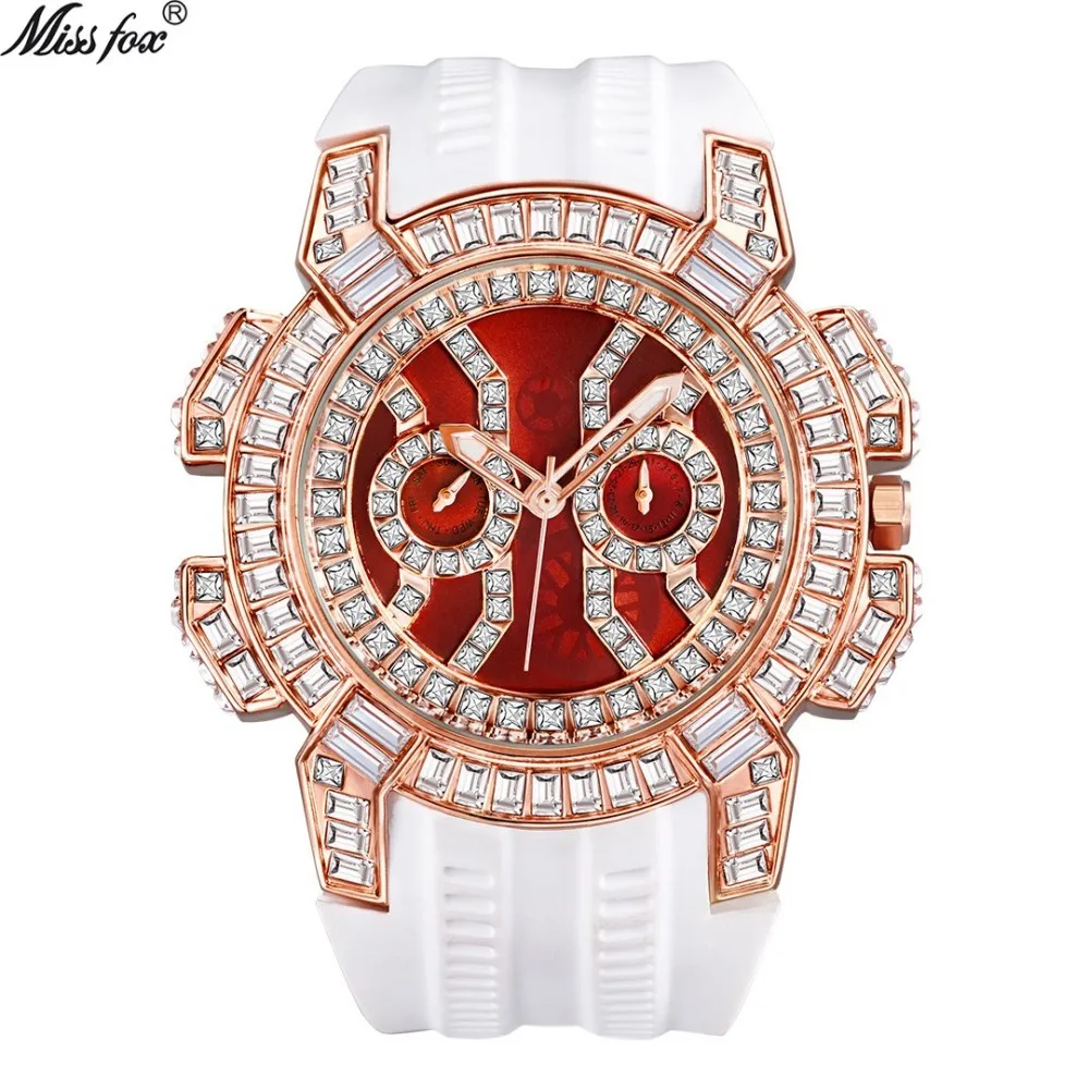 Hip Hop CZ Iced Out Round Quartz Watch For Men Sports Waterproof Type Wristwatches Fashion Red Dial Plate Anniversary Gifts