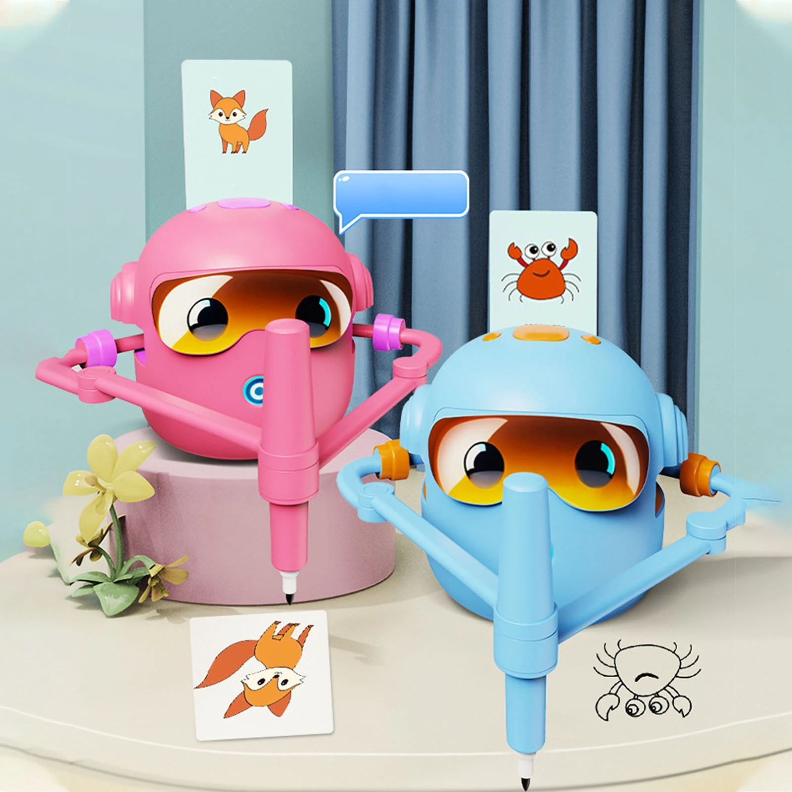 

Робот-художник для детей: обучающая умная игрушка для автоматического рисования с 100 карточками-словами и 12 цветными ручками