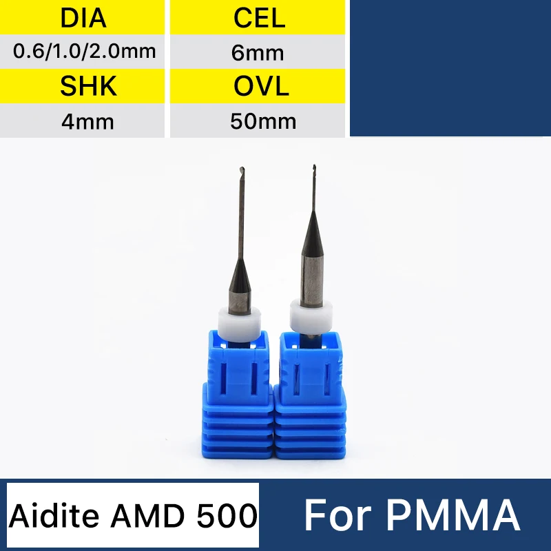 AMD 500 NC Pmma Milling Bur 0.6/1.0/2.0 มม. สําหรับการกัด Pmma