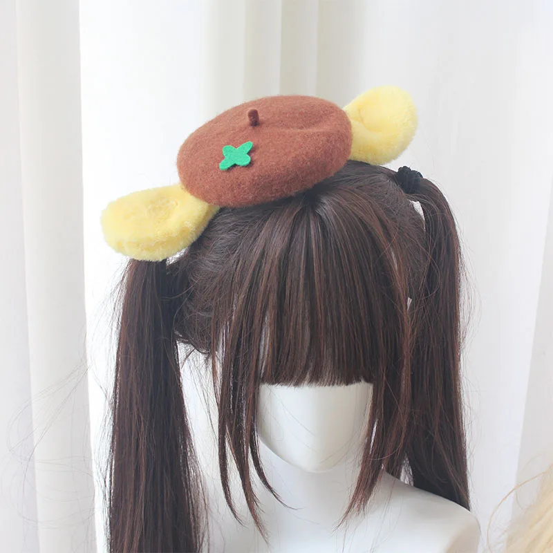 2026 New Cute Girls Mini Dog‑Ear Beret Hat, Sweet Soft‑Girl Style Cosplay Head Cap for Anime Expo Party Daily Street Casual Wear