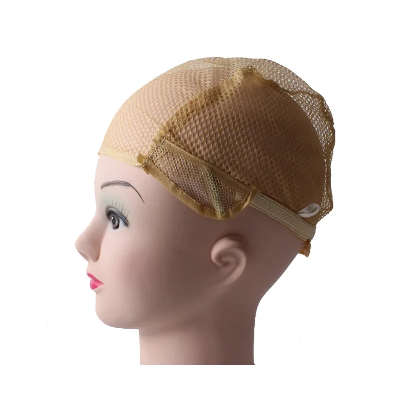 100PCS Breathable Wig Cap Hairnet Black Blonde Adjustable Nylon Weaving Mesh Wig Caps With Lace Straps For Making Wig
