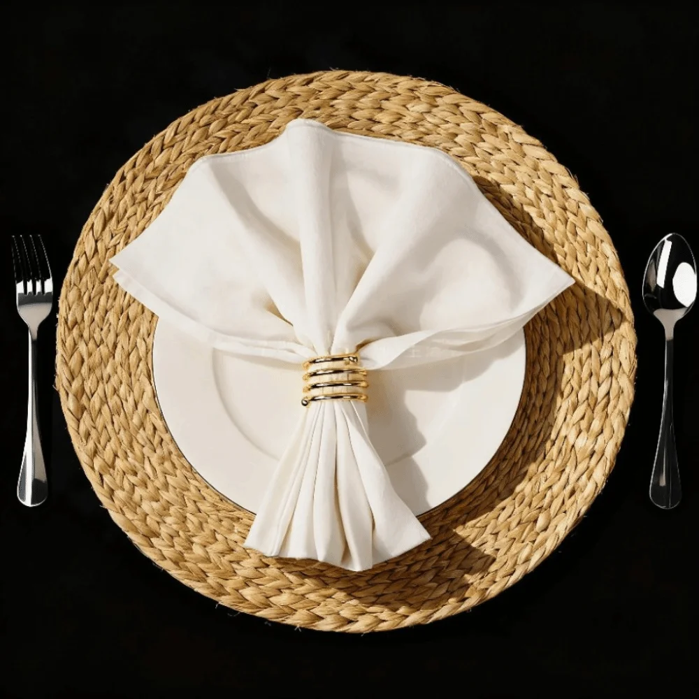 

6pcs Elegant Gold/Silver Spring Shape Napkin Ring Reusable Double Beads Serviette Ring Metal Table Napkin Holder Wedding