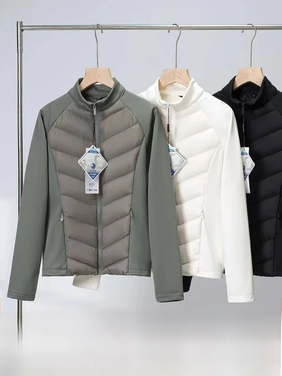Light Warm Series! Needle Shuttle Double Splice 90 Duck Down! Autumn Winter Ladies Sport Casual Stand Collar Patchwork down J...