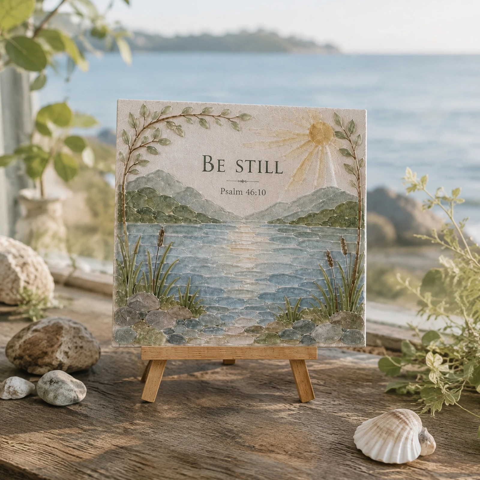 DIY Sea Glass Mosaic Art Kit Bible Verse Christian Wall Decor Inspirational Faith Craft Set for Adults