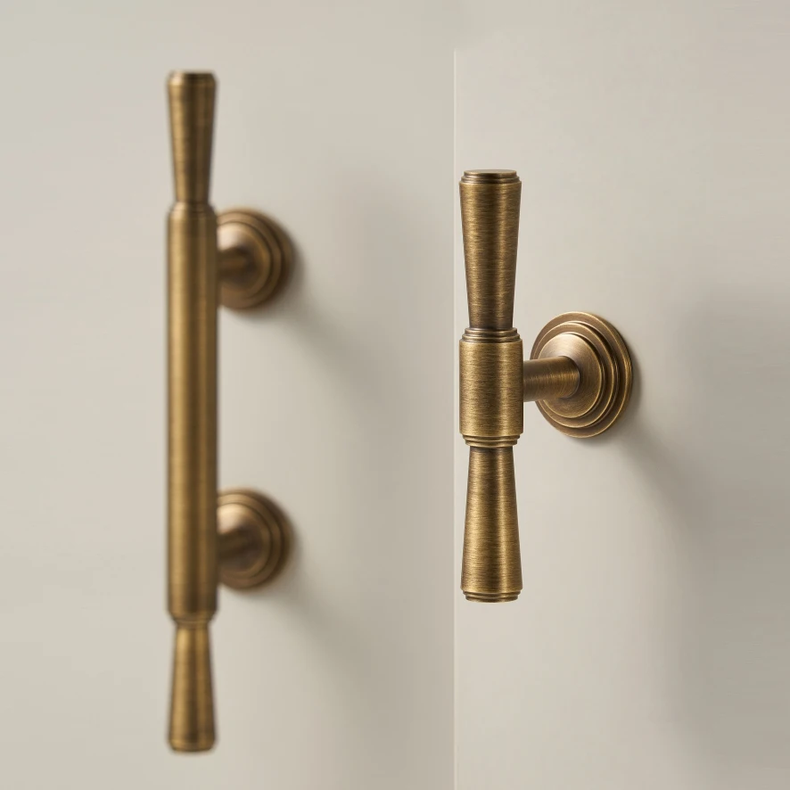 Solid Brass Vintage Brushed Antique Bronze Wardrobe Kitchen Drawer Cabinet Handle Luxurious T-bar Multiple Sizes