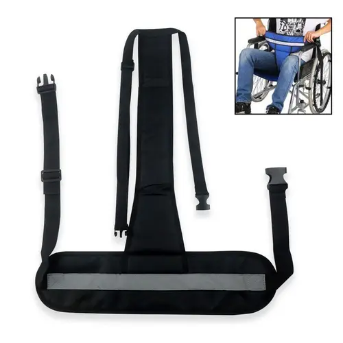 Imagen 2 del producto Cinturón de seguridad ajustable para silla de ruedas, evita inclinación o caída, fijación, arnés para silla de ruedas, correa anticaída con cojín frontal
