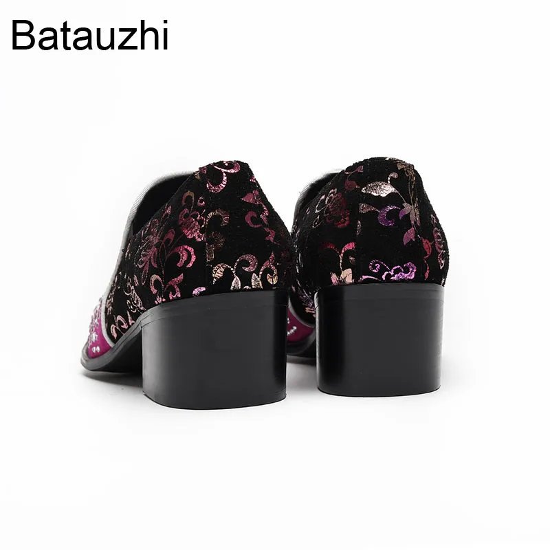 Batzuzhi Modne Męskie Buty Wsuwane z Cyrkoniami Skórzane Eleganckie Buty Męskie Fioletowe Skórzane Buty na Imprezę i Ślub dla Mężczyzn! US6-12US6-12