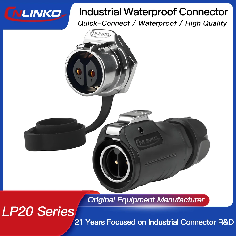 CNLINKO IP68 M20 Waterproof Aviation 2/3 Pin 20A Screw Locking Lock Line Connector LP20 Electric Equipment Power Cable Connector