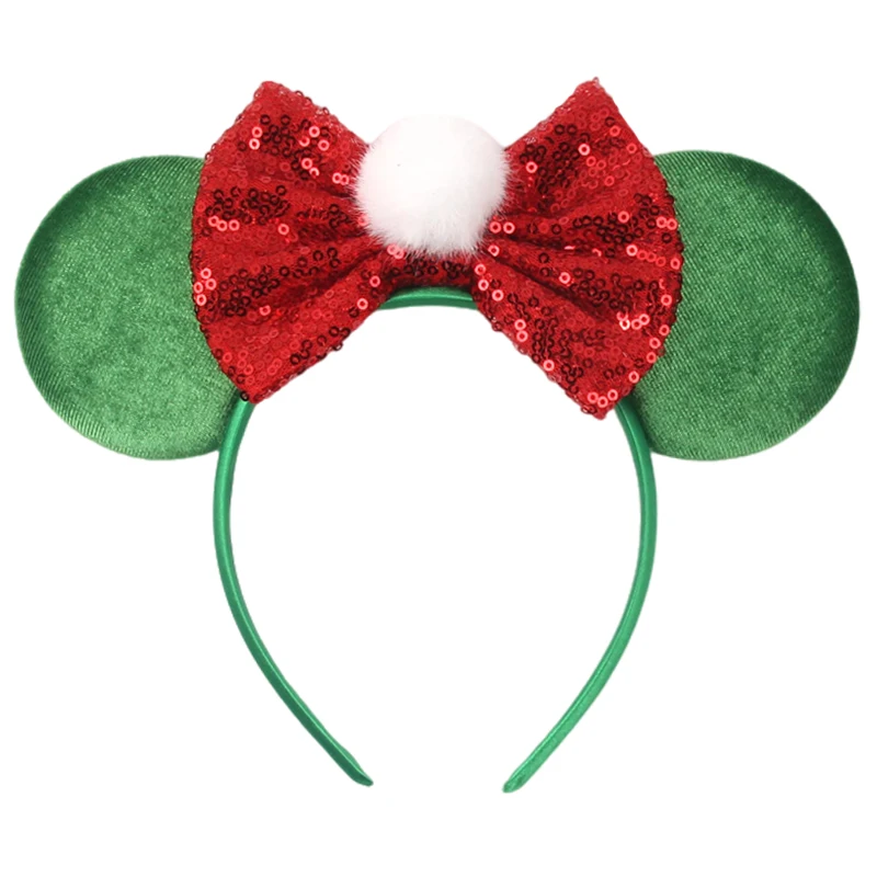 1pc classica fascia natalizia con paillettes fiocco decorazione in peluche carino Topolino Minnie Mouse orecchio cerchio per capelli vacanza Disney accessorio per capelli