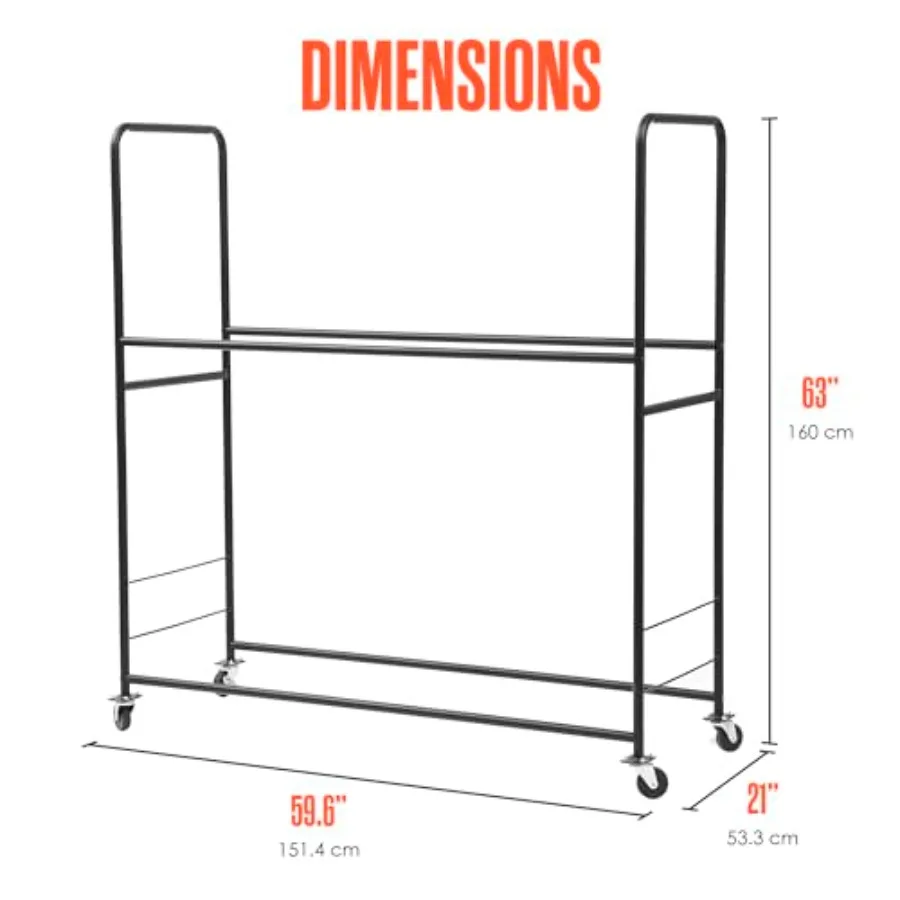 Tire Rack for Garage, Metal, Black, Rolling with Locking Casters, Height Adjustable 26.5-34.5, Fits Up To 10 Wheels, 63 x 60 x view 2