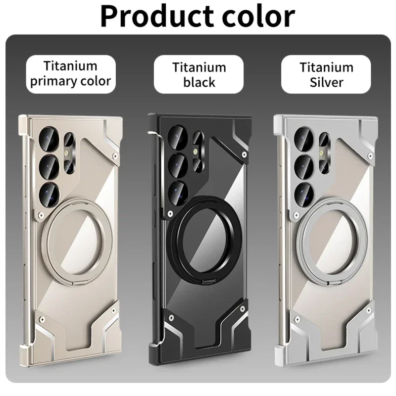 

Titanium Aluminum Alloy Frame Magnetic Holder Case For Samsung Galaxy S25 S24 S22 S23 Ultra Bumper Transparent Shockproof Cover