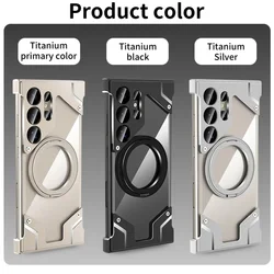 Titanium Aluminum Alloy Frame Magnetic Case For Samsung Galaxy S25 S24 S22 S23 Ultra Bumper Transparent Shockproof Wood Cover