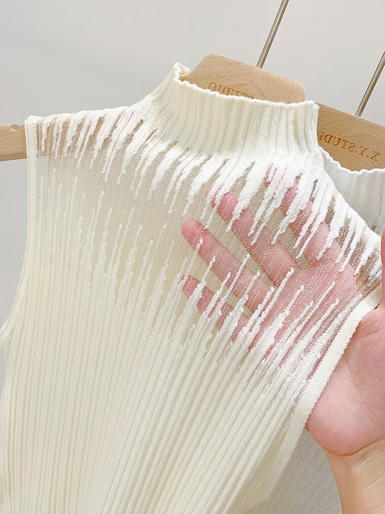Black Hollow out Short Sleeve Halter Neck Vest Women's Base Shirt Hollow Back Spicy Girl Top Bottoming Tank Top Commute Style
