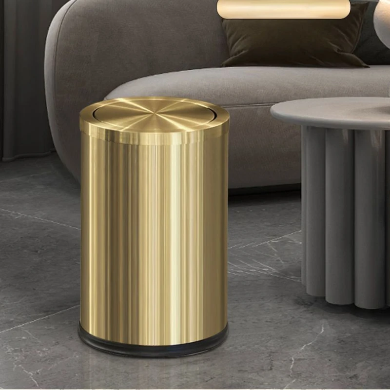 

Luxury Golden Trash Can Large Capacity Dustbin Hotel Lobby Home Kitchen Waste Bin Stainless Steel Stylish Garbage Can