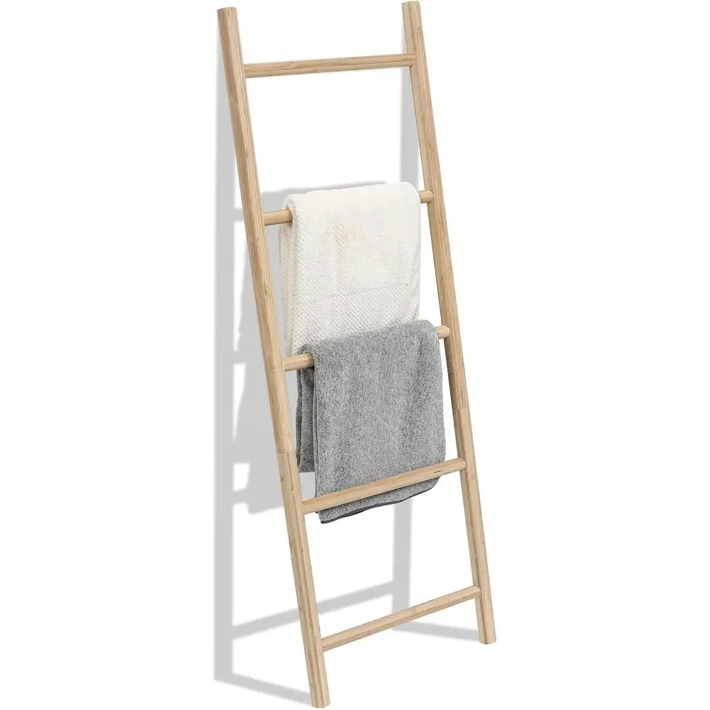 

57 Bamboo Blanket Ladder for Living Room, Wall Decor, Quilt Display, Rustic Wooden Towel Rack, Unfinished