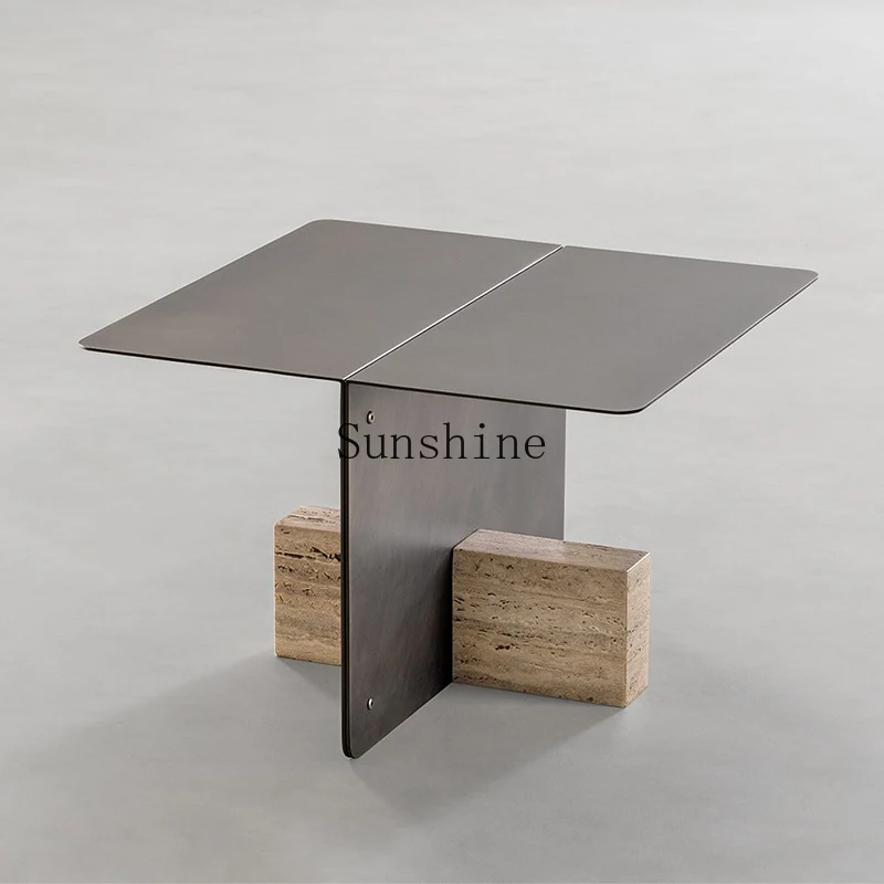 

Italian stainless steel living room sofa side small coffee table leisure area creative design travertine