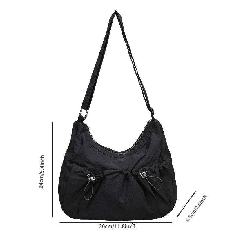 New Casual Women's Shoulder Bag Fashionable Commuting Nylon Zipper Crossbody Bag Drawstring Pleated Hobos Bag