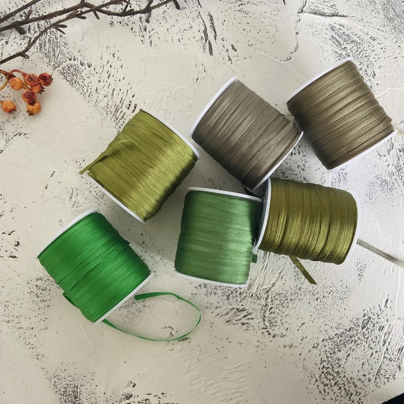 New 4mm 60M Silk Ribbon for Embroidery  Greens