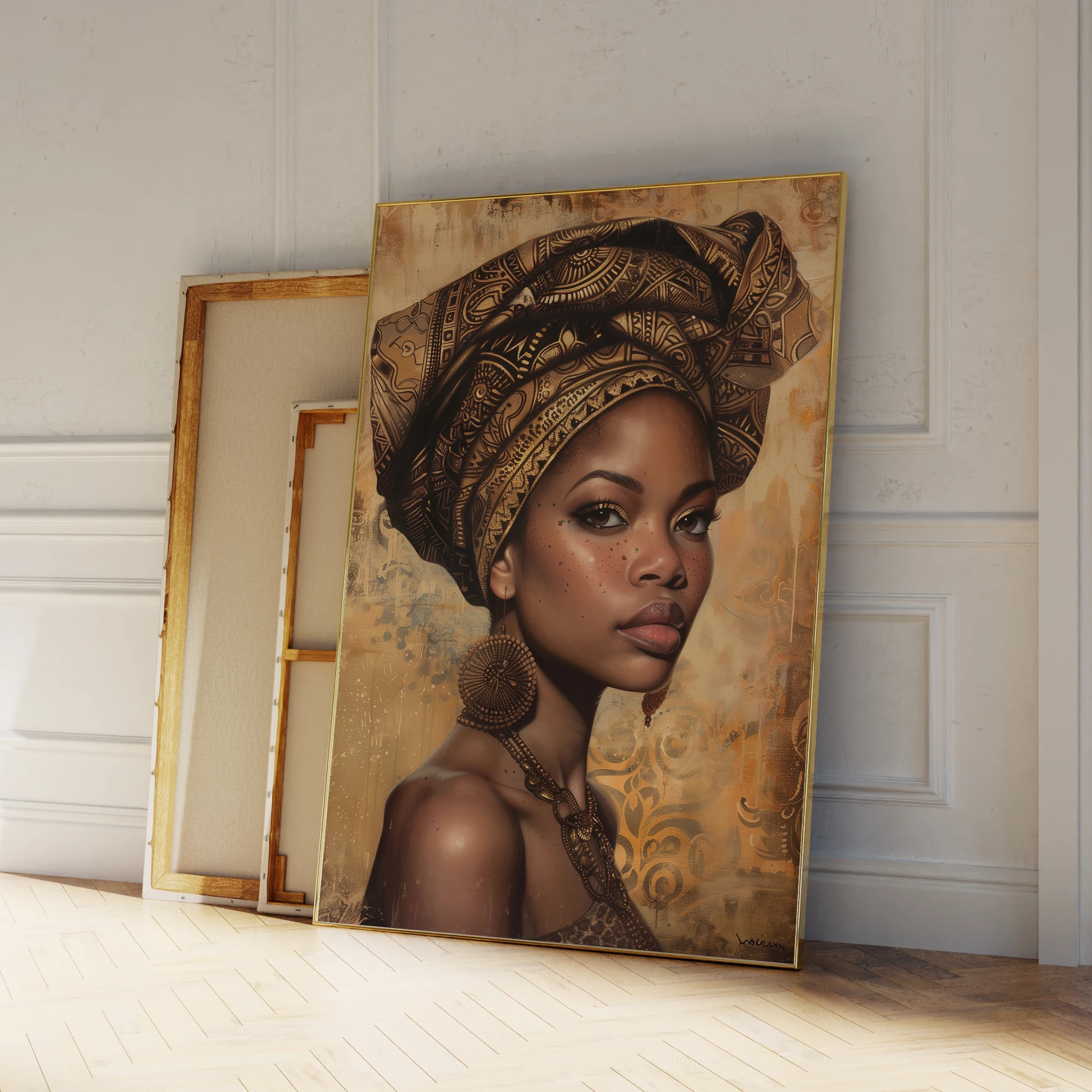 Wall Art Aluminum Frame Prints Canvas Painting Poster Living Room Home Decor Modern African Girl Fashion Portrait