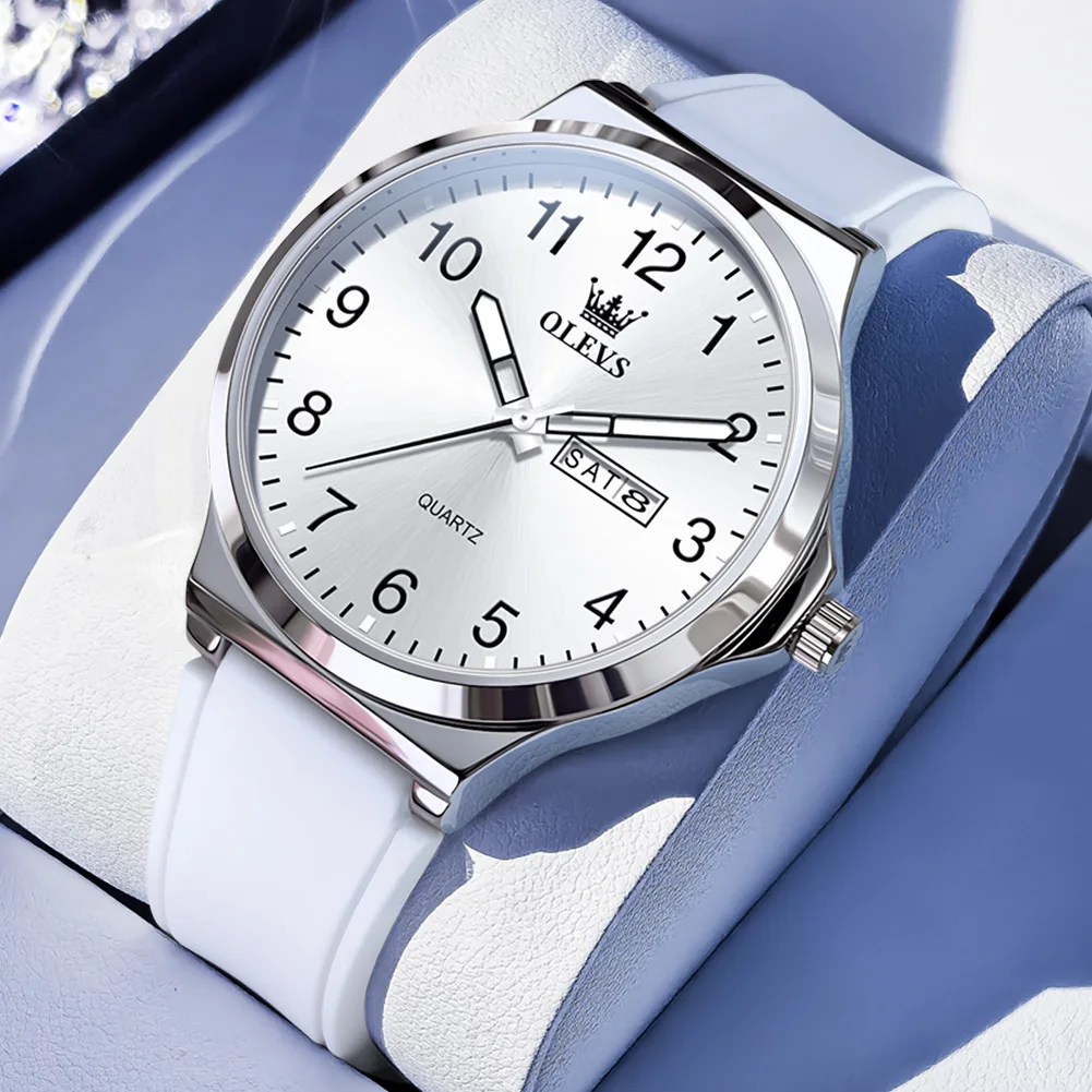 

OLEVS 5647 Man Watch Original Quartz Watches For Men Timekeeping Dual Calendar Waterproof Luminous Silicone Strap Wristwatch
