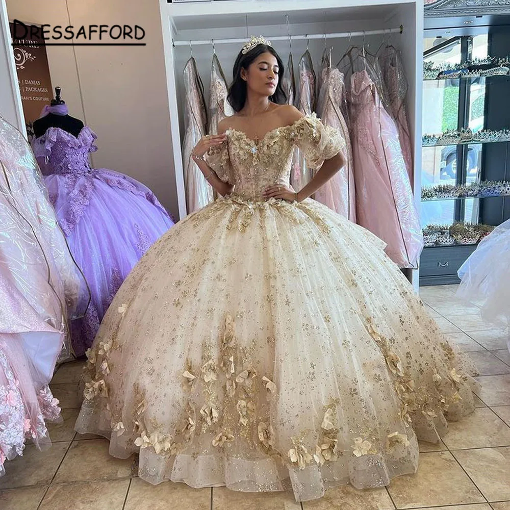 Vestidos De princesa rosa, 15 Años, quinceañera, apliques 3D De encaje, hombros descubiertos, 16 Vestidos De Xv Años