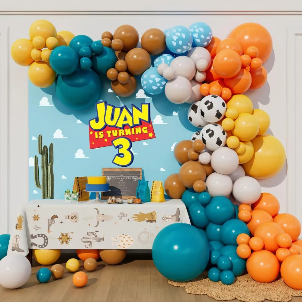 Globos con Estampado de Vacas en Naranja, Azul y Amarillo para Fiesta de Bienvenida de Bebé con Temática de Rodeo, Granja, Campo, Vaqueros del Oeste, Decoraciones para Cumpleaños