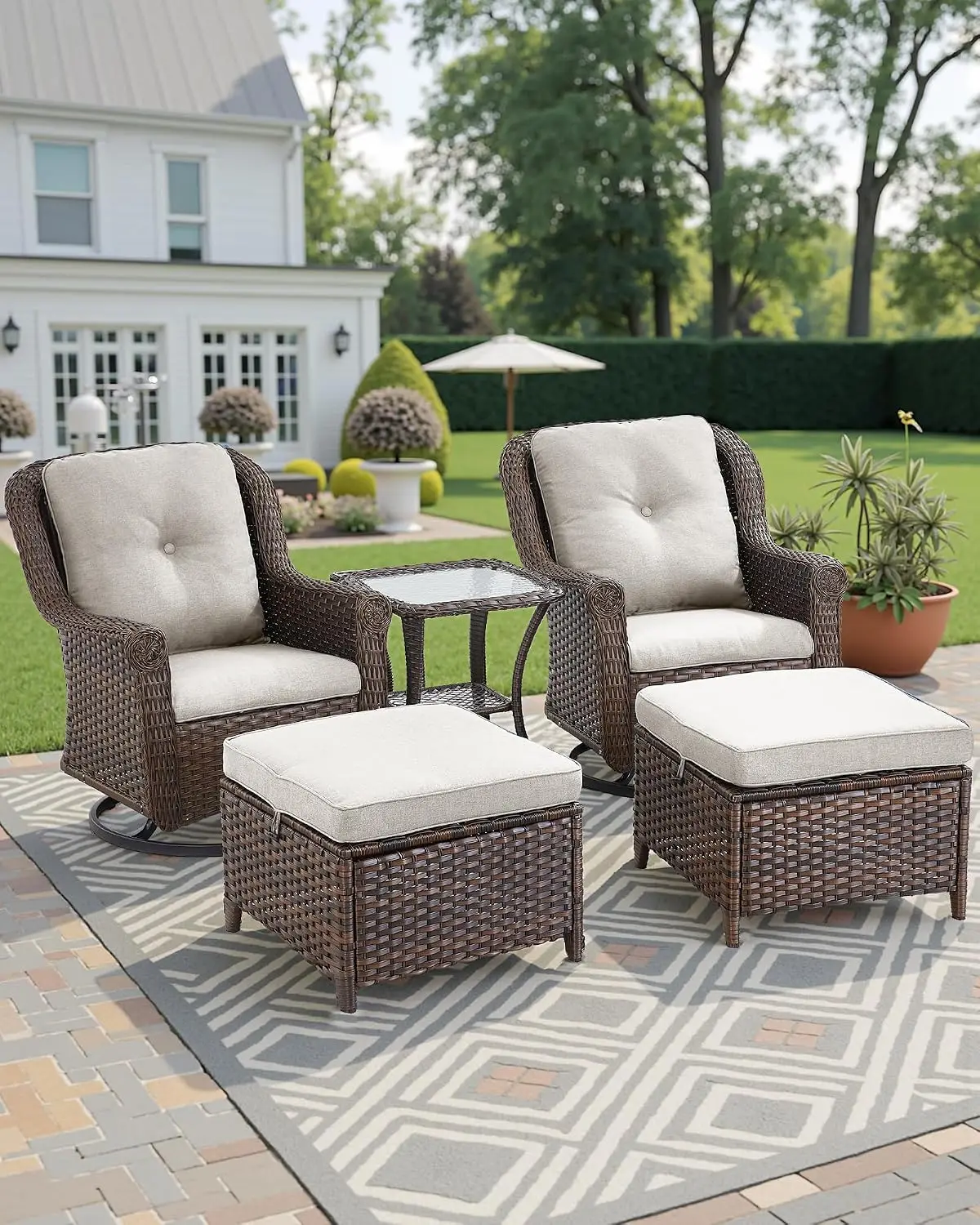 Patio Ottoman Wicker Table 2PCS Heavy Duty All-Weather Rattan Seating Bench Footrest Garden Porch Poolside, Customized