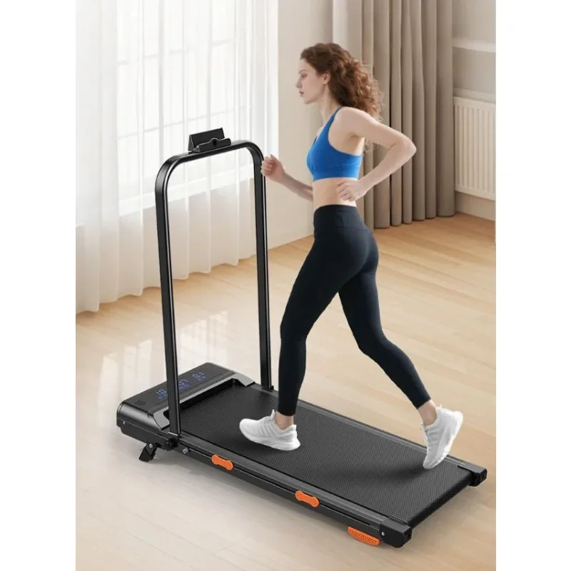 Indoor Black Aerobic Shock-absorbing LED Treadmill with Handrails 1-8 Km Foldable for Easy Storage for Walking and Running