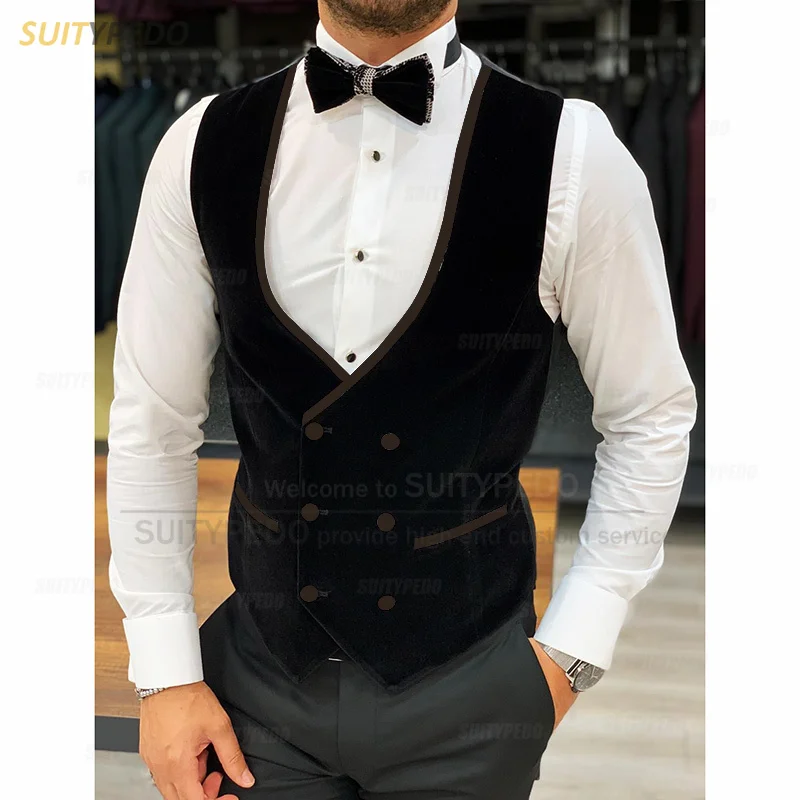 Fashion Men Slim Fit Velvet Vest Evening Dinner Formal Sleeveless Waistcoat 1 Piece Wedding Party Tailor-made Double Breasted