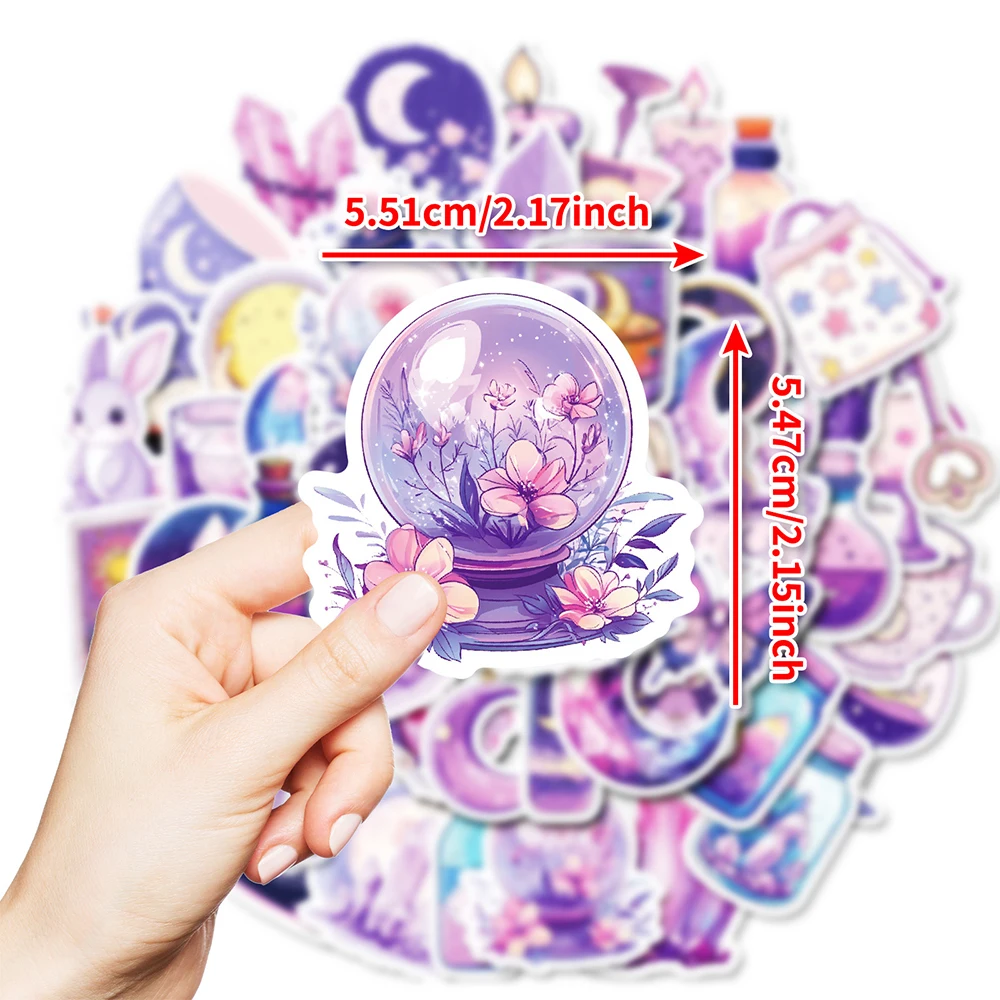 

10/30/50pcs Cute Magic Purple Crystal Moon Stickers Creative Vintage Aesthetic Decals Suitcase Notebook Phone Sticker Packing