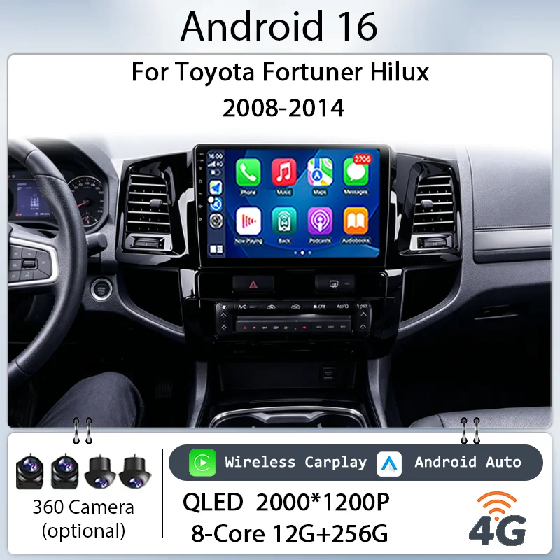 

9" for Toyota Fortuner Hilux 2008-2014 Car Stereo Android 16 IPS HD Touch Screen Multimedia Player Wireless CarPlay GPS WiFi DSP