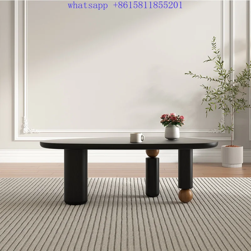 Japanese black coffee table Nordic minimalist design aesthetics, solid wood round foot design, space focus muebles de la sala