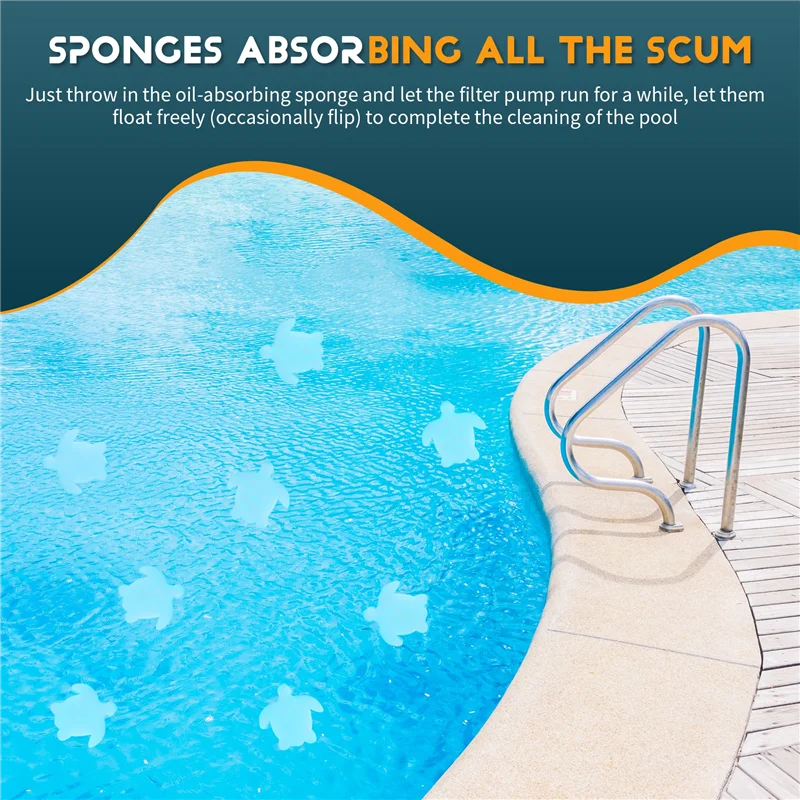 ABUN-50Pcs White Floating Spa Sponge Turtle Oil Absorbing Hot Tub Skimmer Scum Absorber Cleaners For Swimming Pool