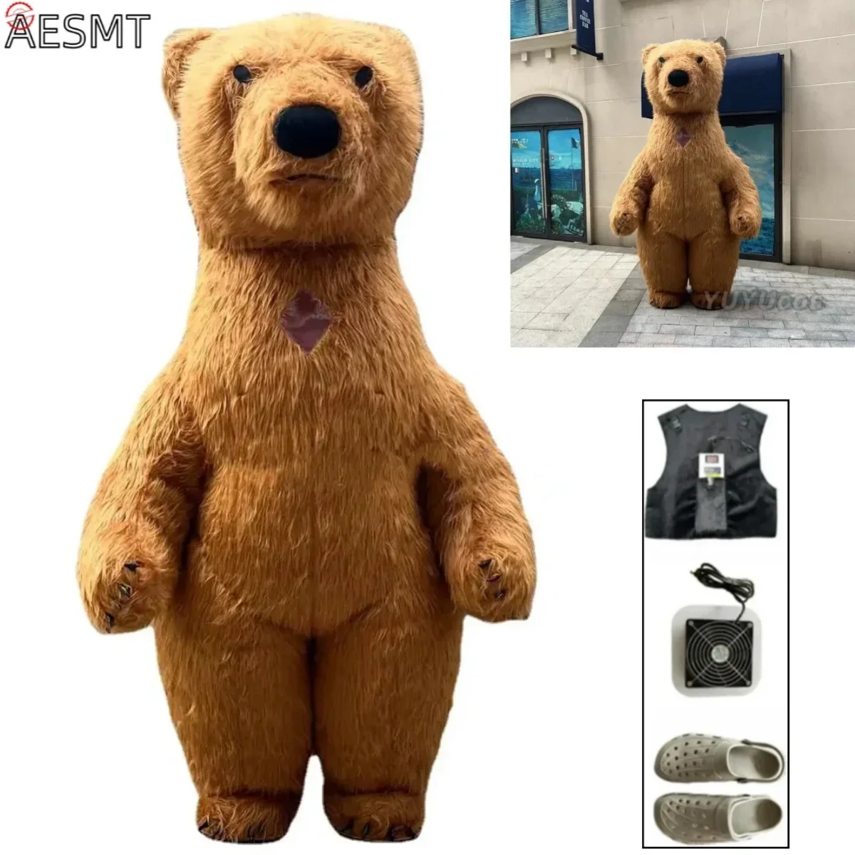 

260cm Inflatable Brown Polar Bear Costume Mascot Plush Cartoon Doll Advertising Party Carnival Event Adult Cosplay Costume