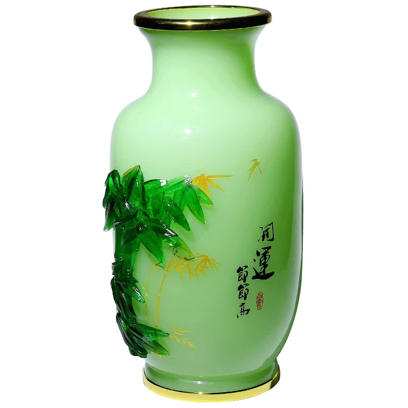 

Rich bamboo section high living room ornament high-end atmosphere glazed jade vase entrance decoration handicrafts