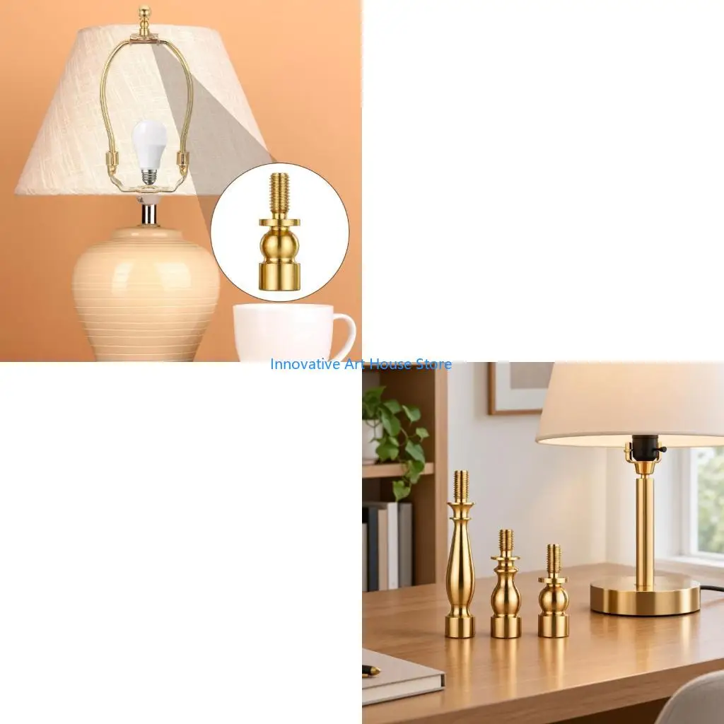E1PC Finished Metal Lamp Shade Extensions with Threaded Posts, Hand-Tightened Top Installation and 3 Positions for Table and