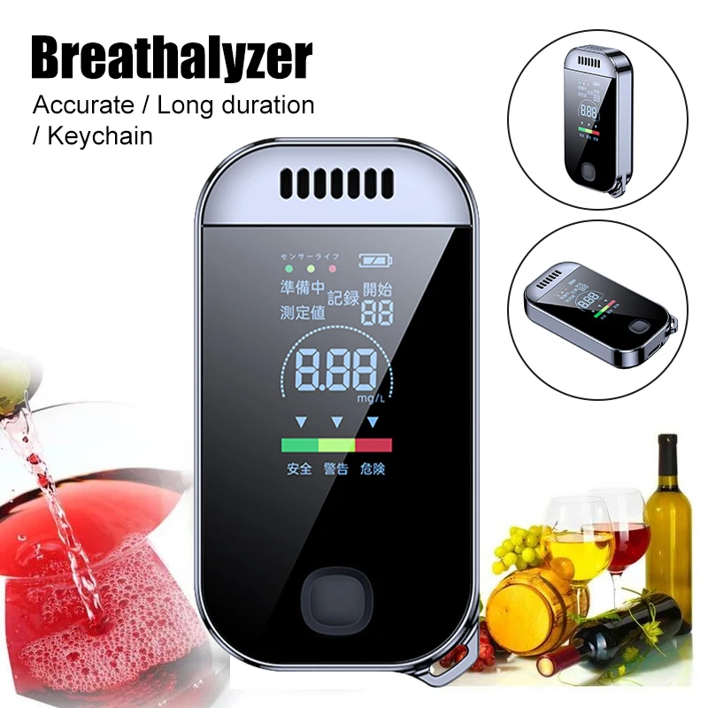 Breathalyzer USB Rechargeable 0.000~0.199% BAC Portable Breath Alcohol Tester 50 Group Records with Light&Color LCD Display