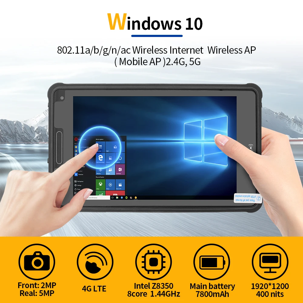 Tablet robusto ultrasottile da 8 pollici Windows 10 Display IPS impermeabile IP65 1920 * 1200 Supporto 4G NFC e codice a barre 2D
