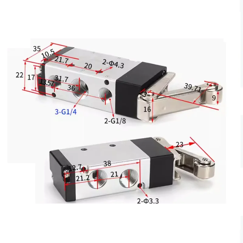 Pneumatic mechanical valve two five-way self-locking roller type MV-08/MV-09/MV-10/MV-10A