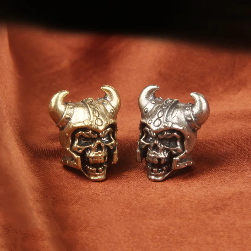 Warrior Helmet Skull Head Brass Knife Bead EDC DIY Paracord Bracelet Lanyard Pendants Accessories Outdoor Tool Hangings Charms
