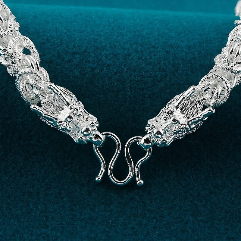OUYADI 999 Sterling Silver Men Dragon Necklace Retro Woven Thick Chain Male 60cm Hip Hop Fashion Jewelry Gift