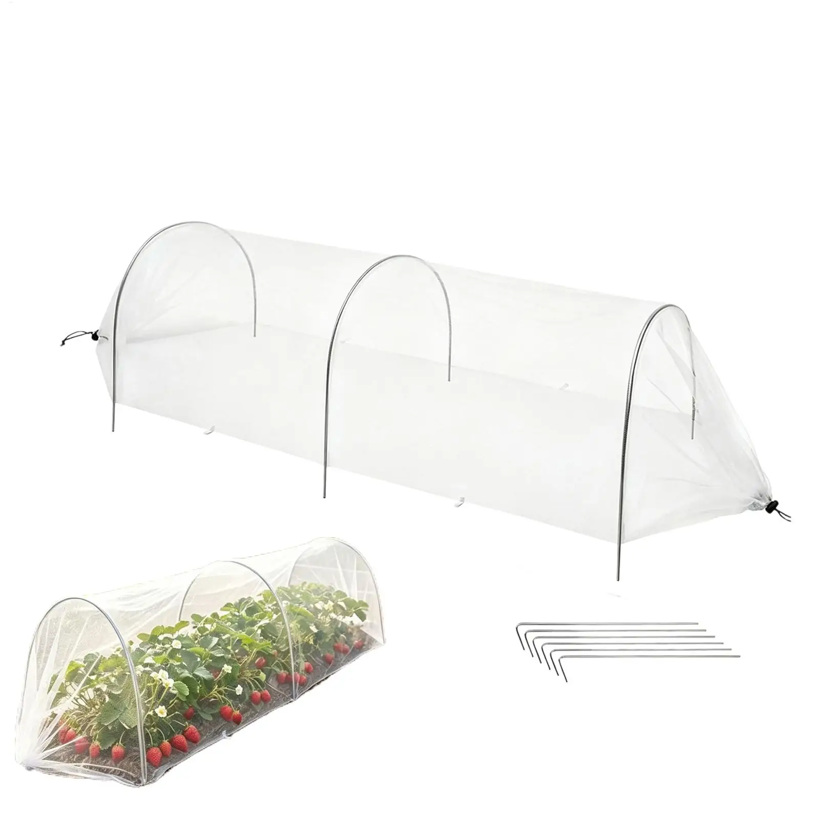 4ft garden plant cover, pop-up garden bed tunnel net, drawstring tunnel net with 6 stakes, gardening vegetable and flower tunnel