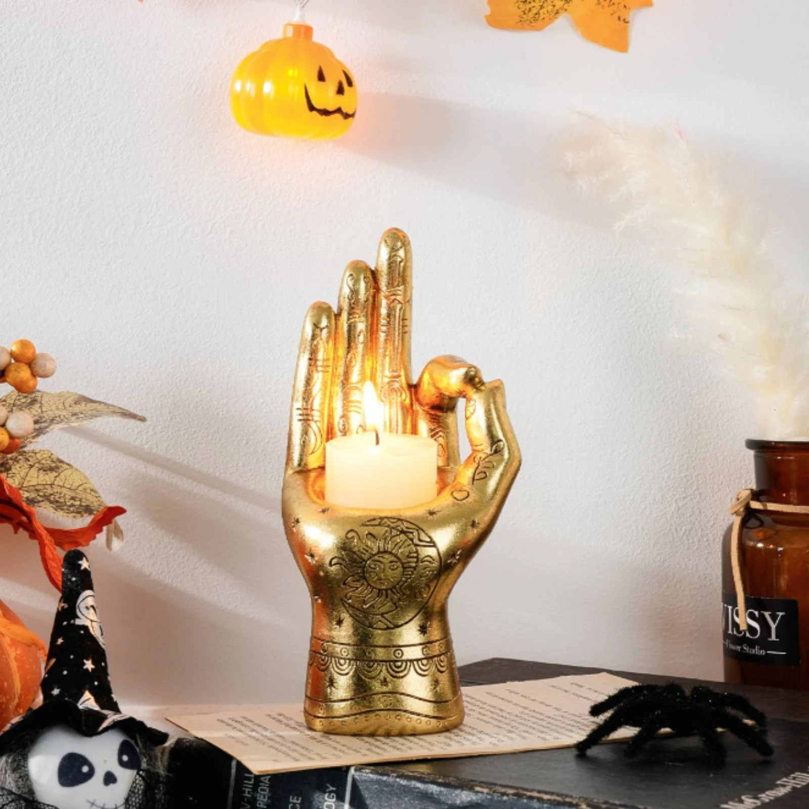 Palm Candle Holder Mystical Resin Ornament House Decoration Ornate