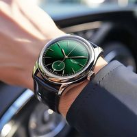 Men's Watch Luxury Classic Quartz Watches for Men Leather 3ATM Waterproof Wristwatch Vintage Relogio 40mm Green
