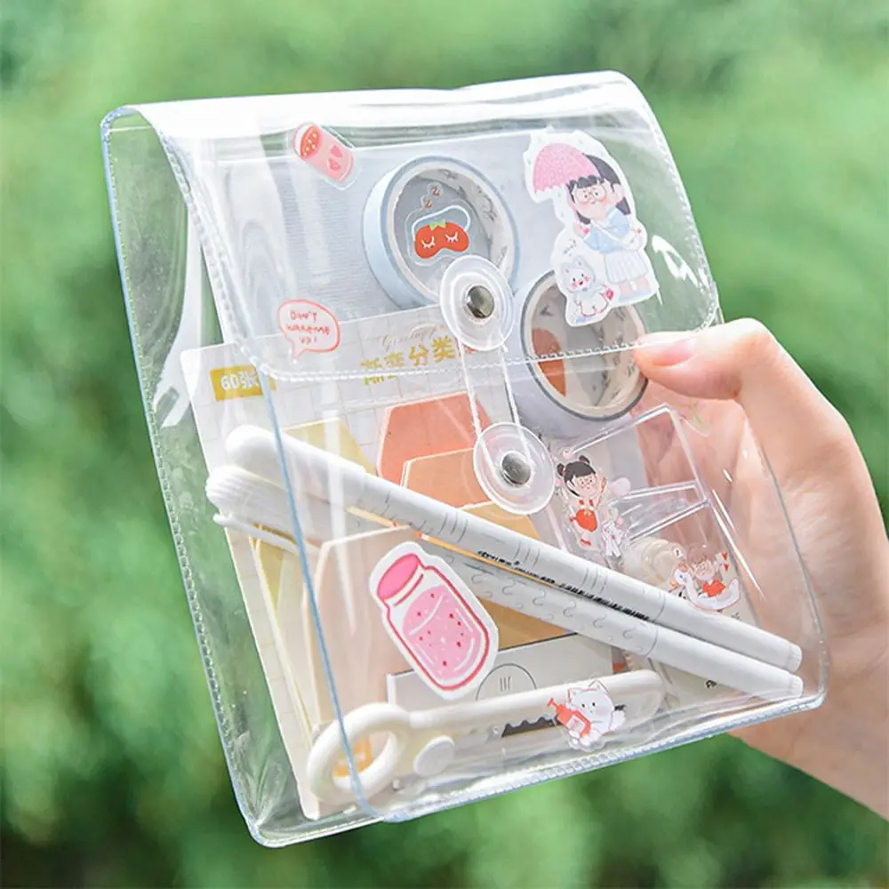 Waterproof PVC Pencil Pouch Large Capacity Square Rectangle Transparent Storage Bag Makeup Bag Visible Stationery Stickers Bag